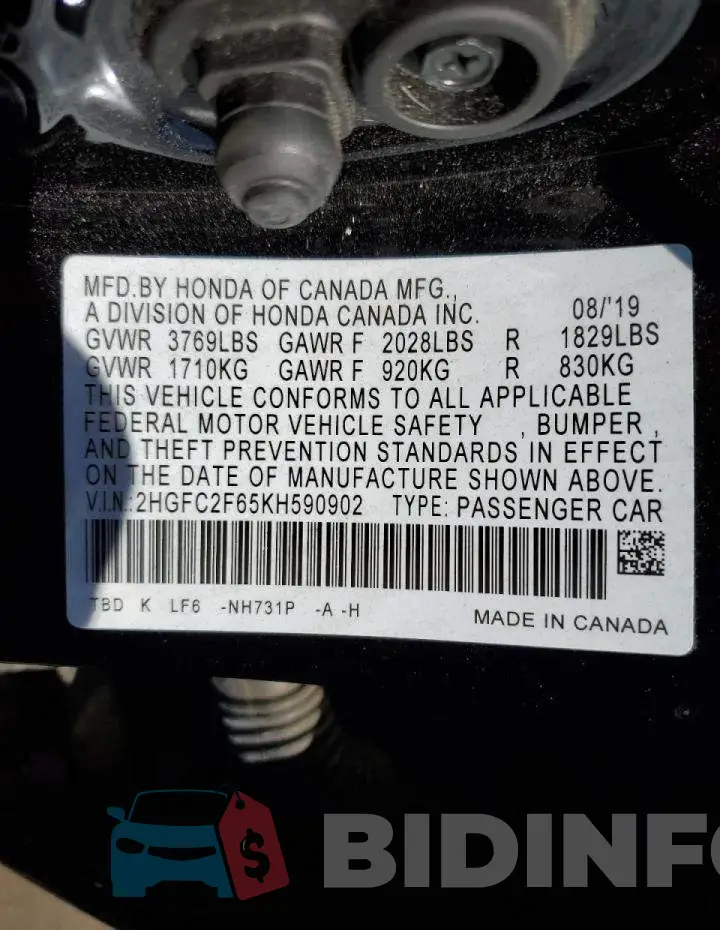 2HGFC2F65KH590902 Photo# 12