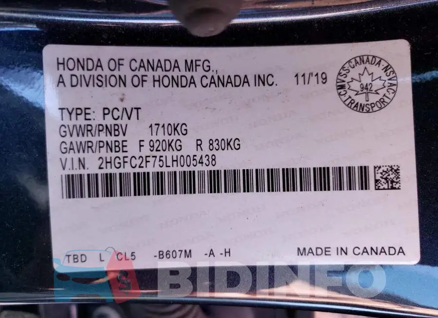 2HGFC2F75LH005438 Photo# 14