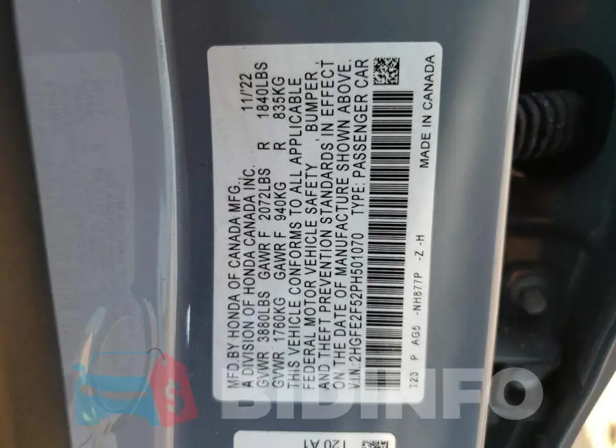 2HGFE2F52PH501070 Photo# 12