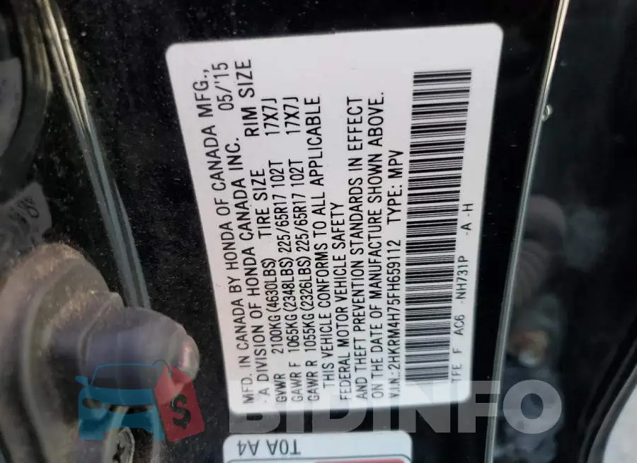 2HKRM4H75FH659112 Photo# 13