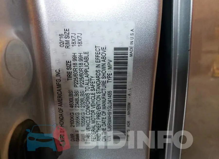 5J6RM4H91GL041455 Photo# 13