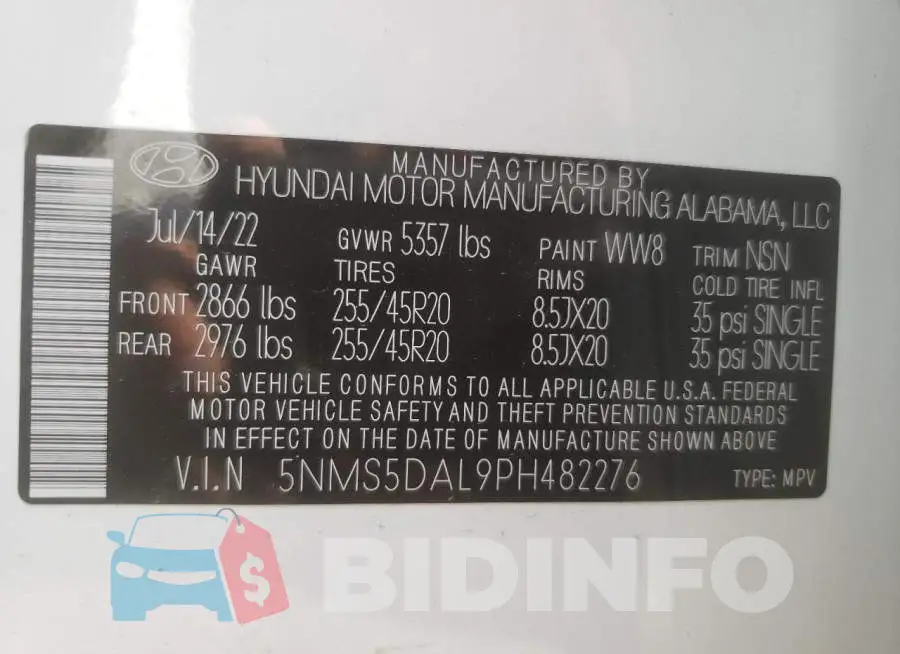 5NMS5DAL9PH482276 Photo# 13
