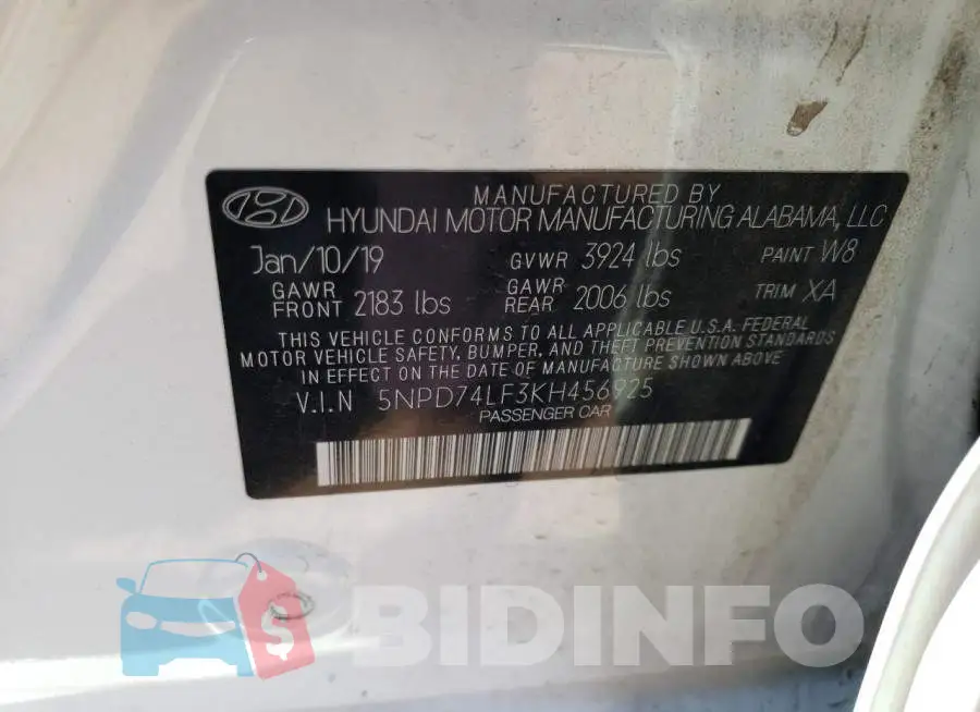 5NPD74LF3KH456925 Photo# 12