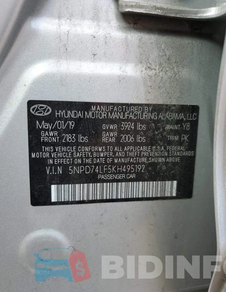 5NPD74LF5KH495192 Photo# 12