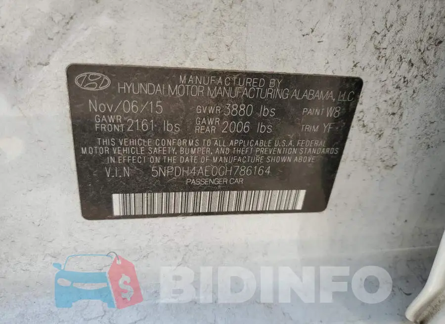 5NPDH4AE0GH786164 Photo# 12