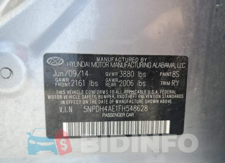 5NPDH4AE1FH548628 Photo# 12