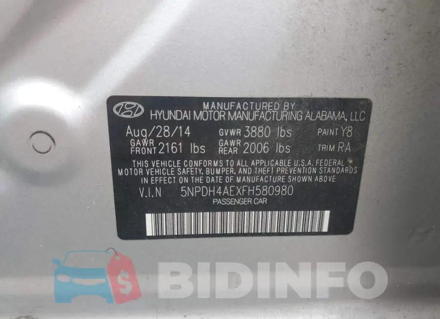 5NPDH4AEXFH580980 Photo# 12