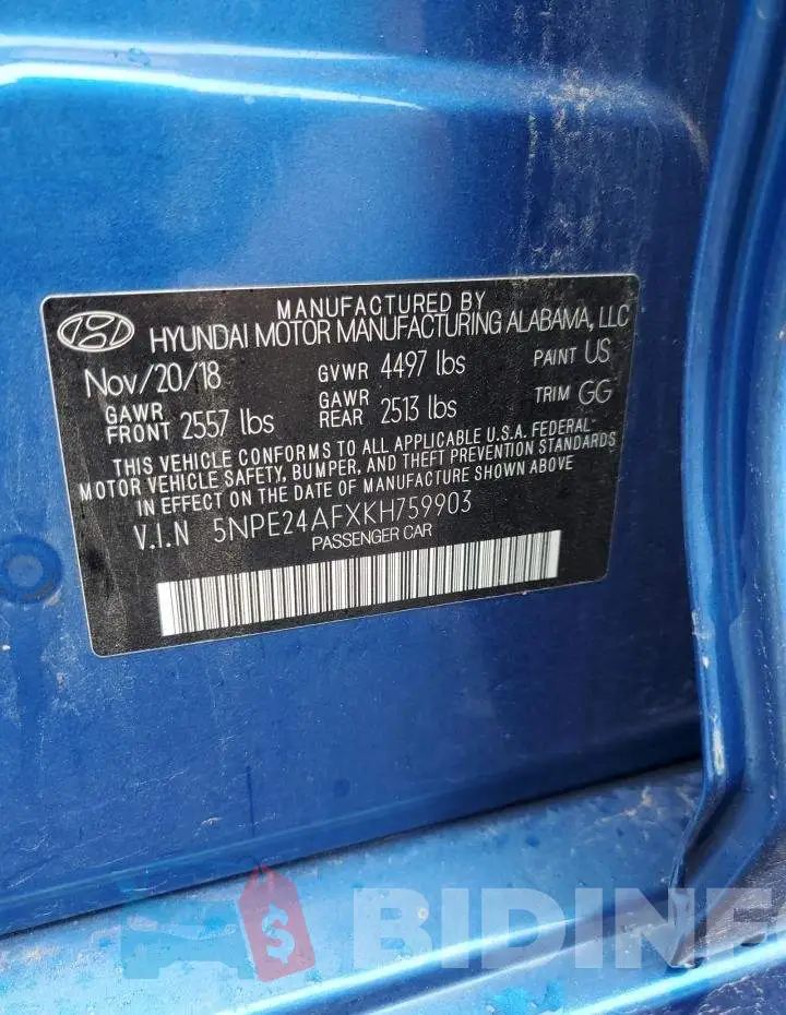 5NPE24AFXKH759903 Photo# 12