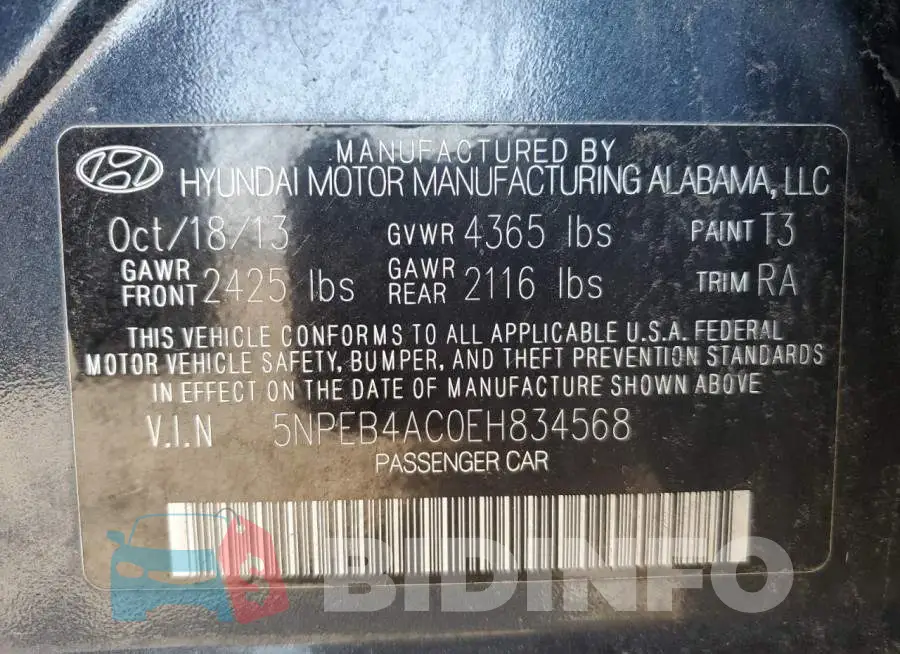 5NPEB4AC0EH834568 Photo# 12