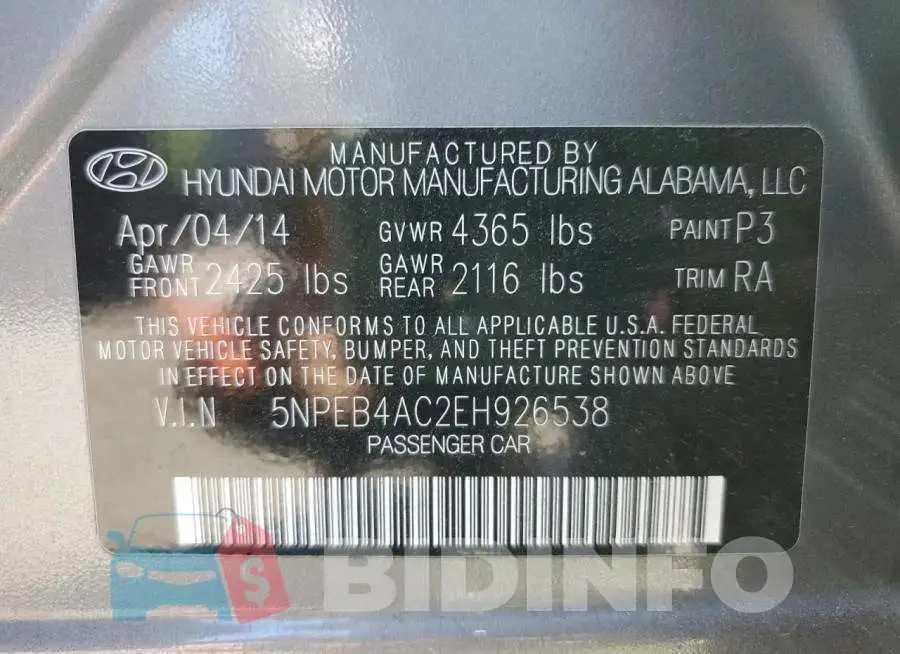 5NPEB4AC2EH926538 Photo# 12