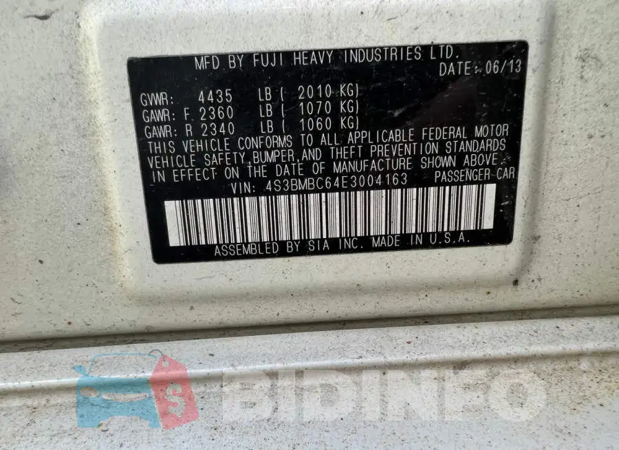 4S3BMBC64E3004163 Photo# 10
