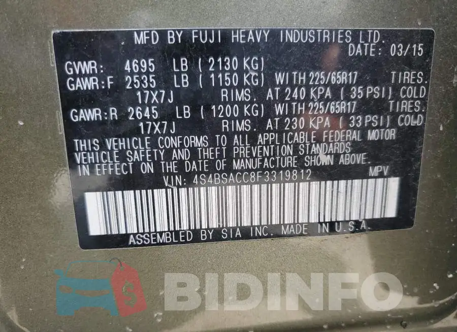 4S4BSACC8F3319812 Photo# 12
