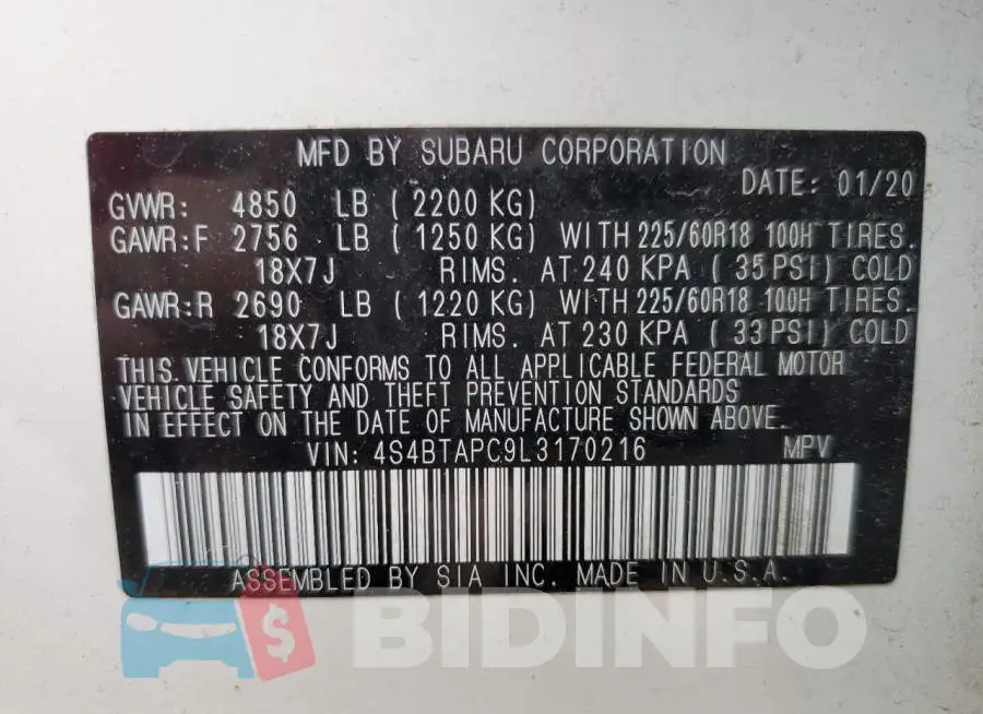 4S4BTAPC9L3170216 Photo# 13