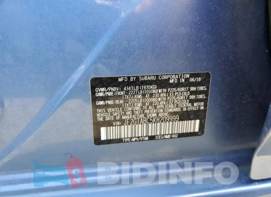 JF2GTABC5KH209999 Photo# 12