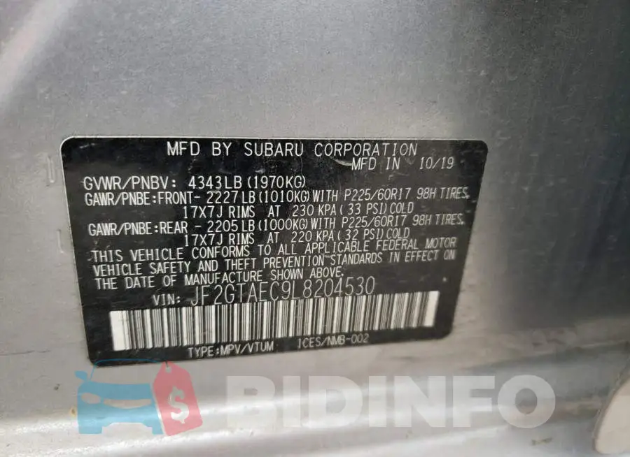 JF2GTAEC9L8204530 Photo# 13