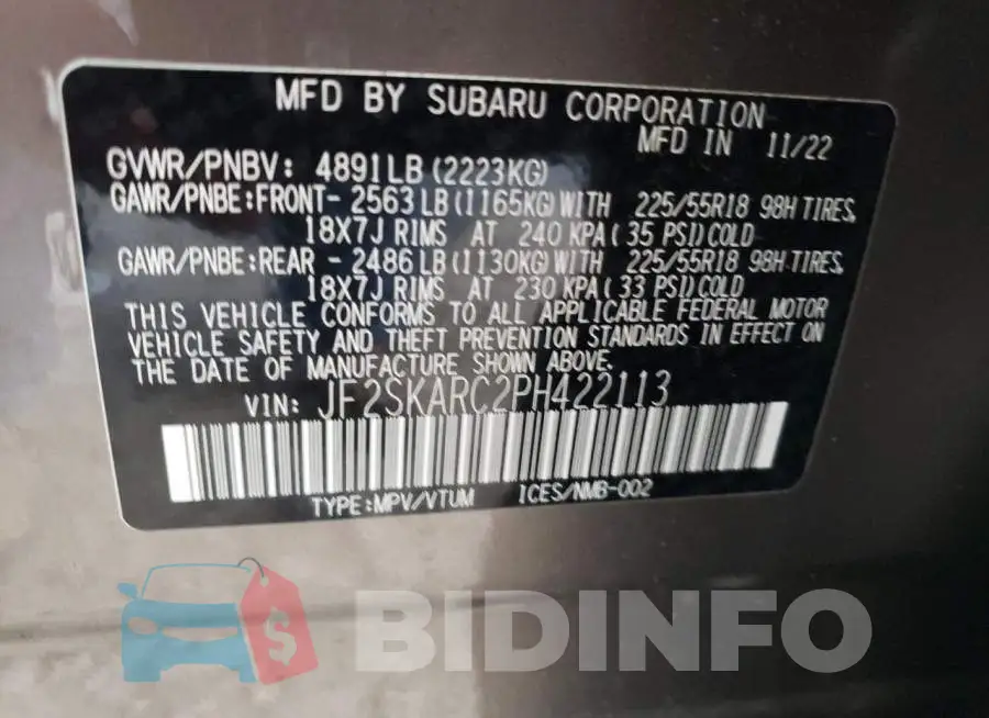 JF2SKARC2PH422113 Photo# 13