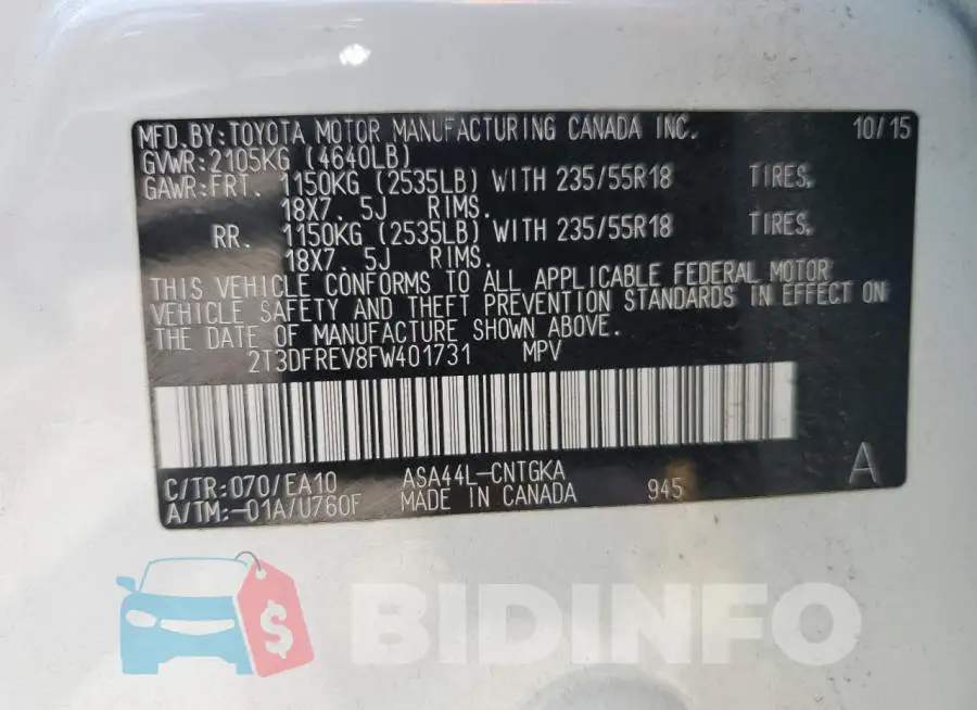 2T3DFREV8FW401731 Photo# 13