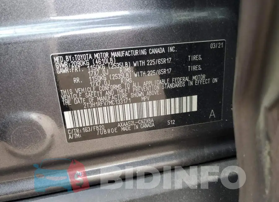 2T3H1RFV7MC133171 Photo# 12