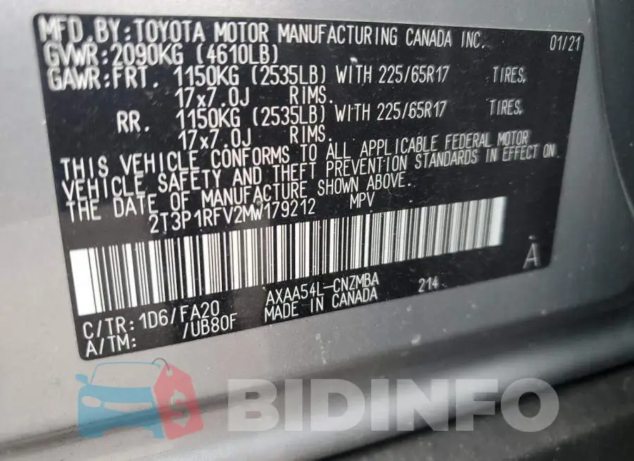2T3P1RFV2MW179212 Photo# 14