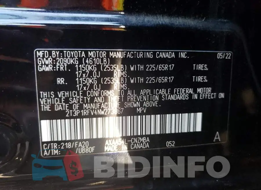 2T3P1RFV4NW273867 Photo# 13