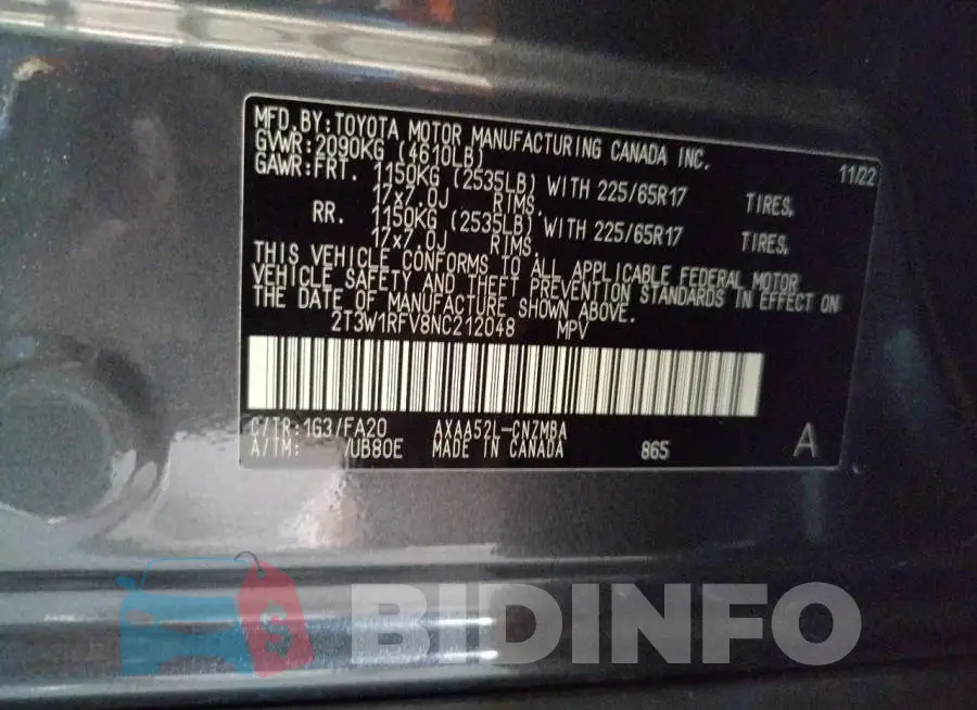 2T3W1RFV8NC212048 Photo# 12