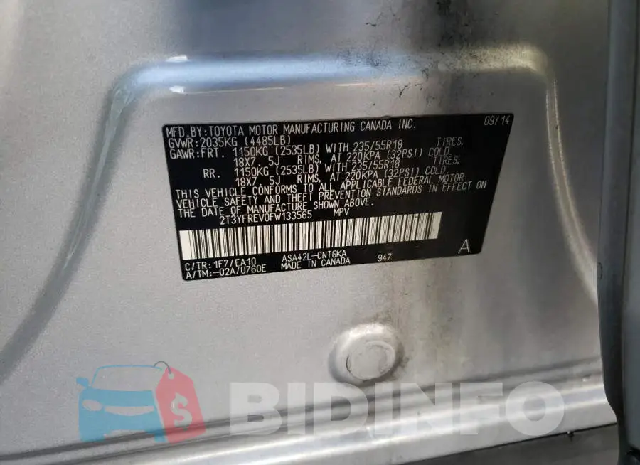 2T3YFREV0FW133565 Photo# 13