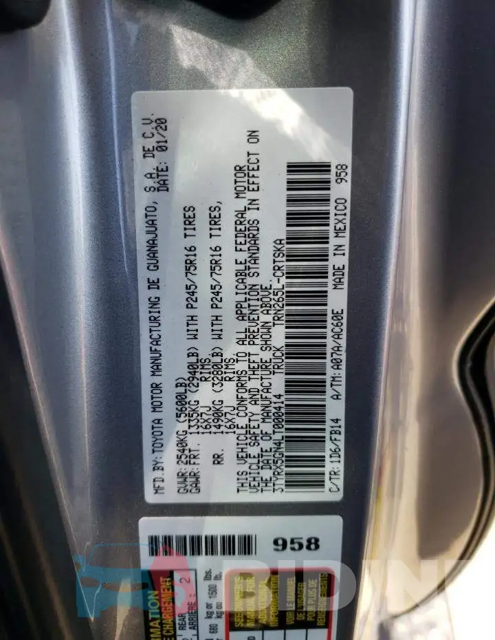 3TYRX5GN4LT000414 Photo# 12