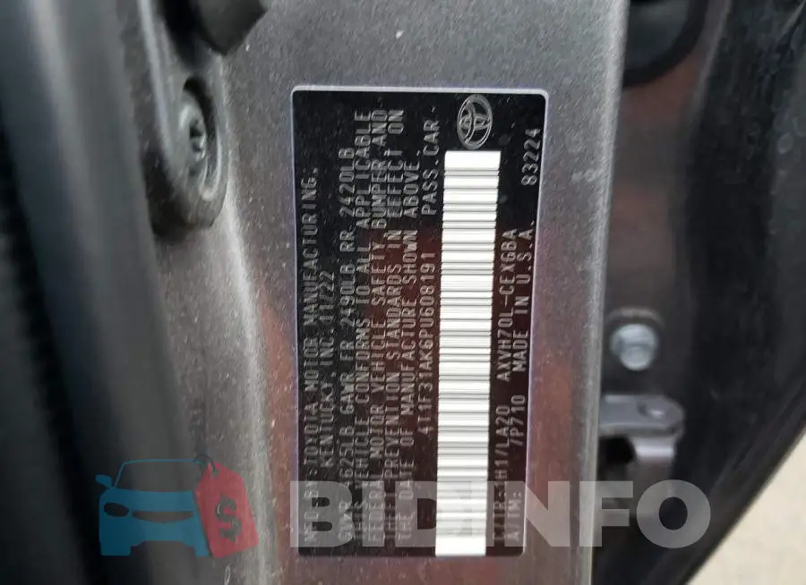 4T1F31AK6PU608191 Photo# 12