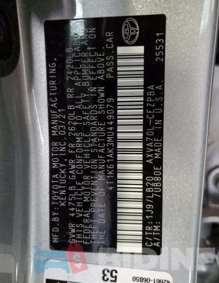 4T1K61AK3MU449079 Photo# 12