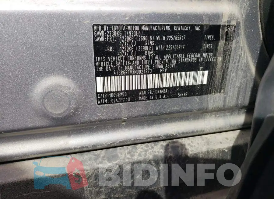 4T3R6RFVXMU021873 Photo# 13