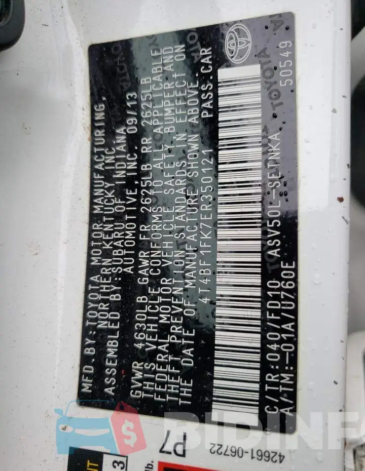 4T4BF1FK7ER350121 Photo# 12