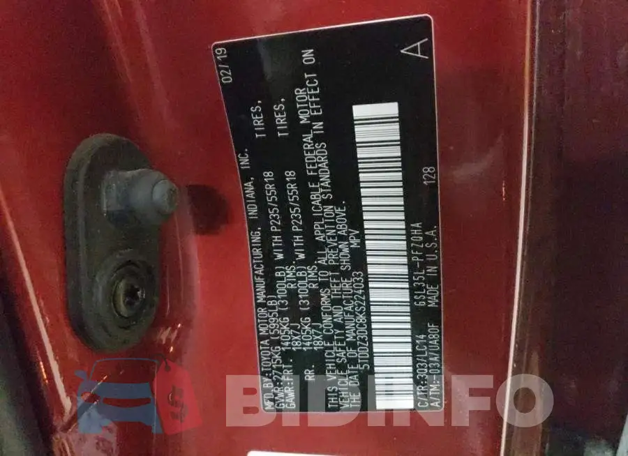 5TDDZ3DC8KS224033 Photo# 13