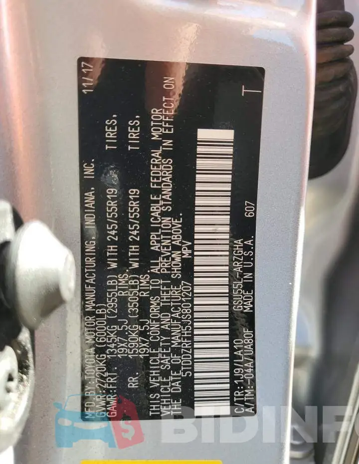5TDDZRFH5JS801207 Photo# 13