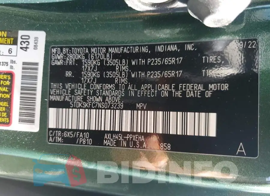 5TDKSKFC7NS073239 Photo# 12