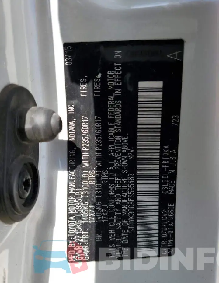 5TDYK3DC8FS595463 Photo# 14