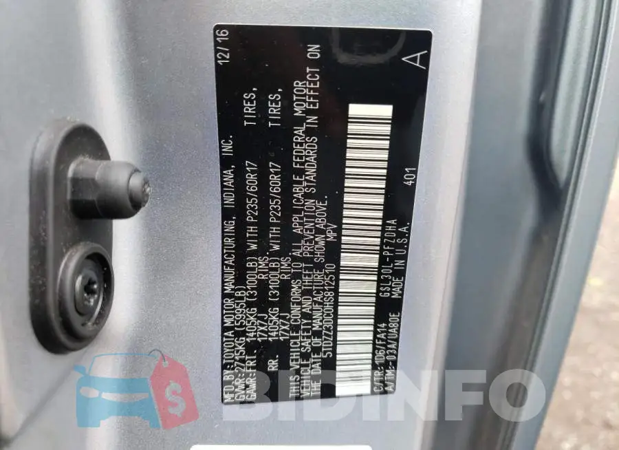 5TDZZ3DC0HS812510 Photo# 13
