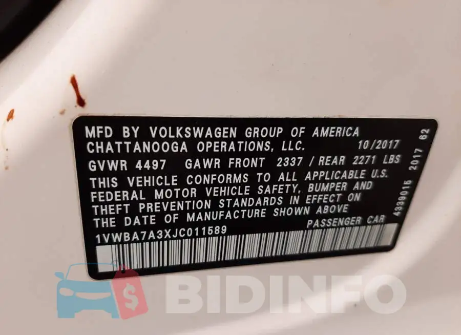 1VWBA7A3XJC011589 Photo# 12
