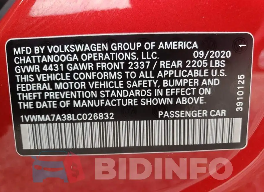 1VWMA7A38LC026832 Photo# 13