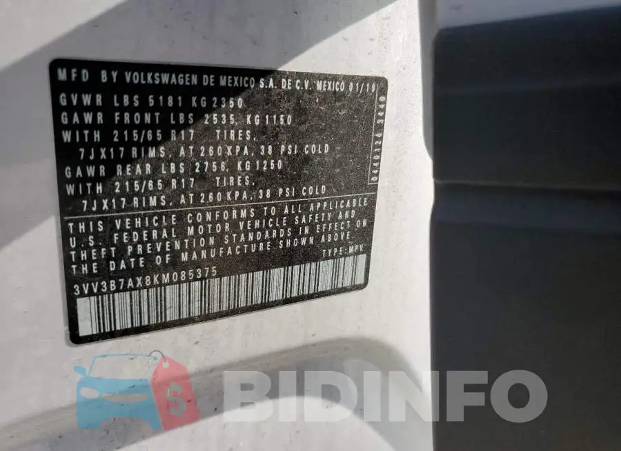 3VV3B7AX8KM085375 Photo# 13