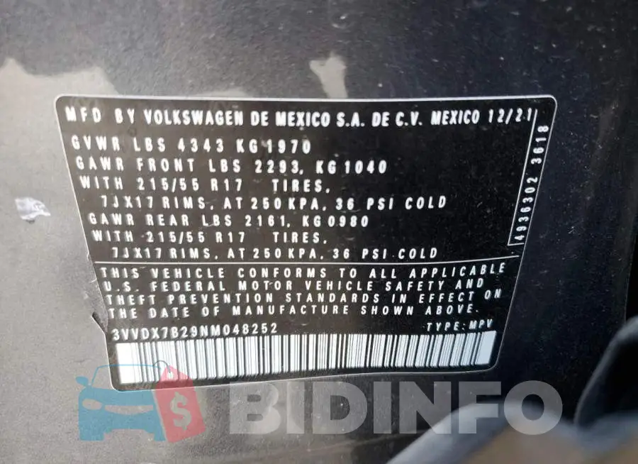 3VVDX7B29NM048252 Photo# 14