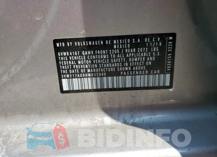 3VW217AU8HM032040 Photo# 12