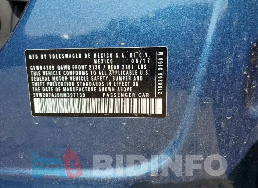 3VW2B7AJ6HM397139 Photo# 13