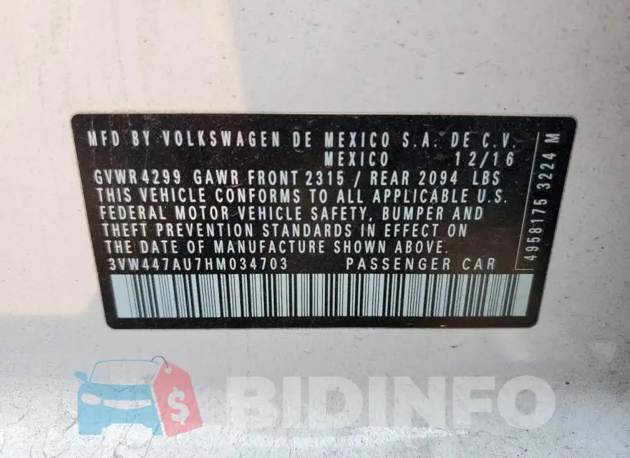 3VW447AU7HM034703 Photo# 12