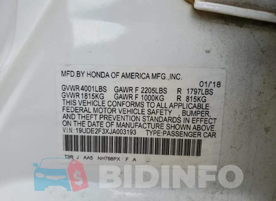 19UDE2F3XJA003193 Photo# 12