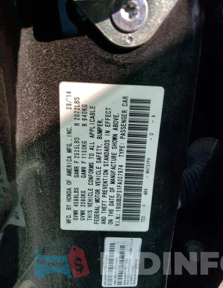 19UUB2F51FA007974 Photo# 12