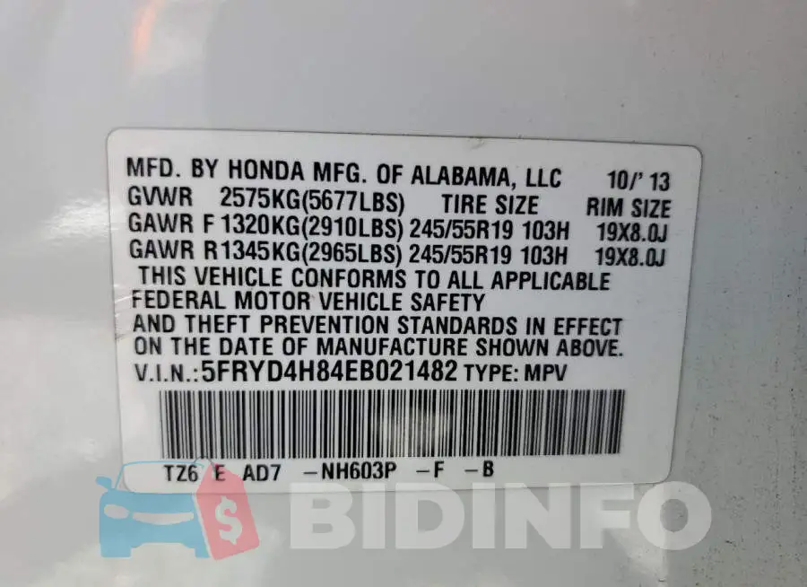 5FRYD4H84EB021482 Photo# 13