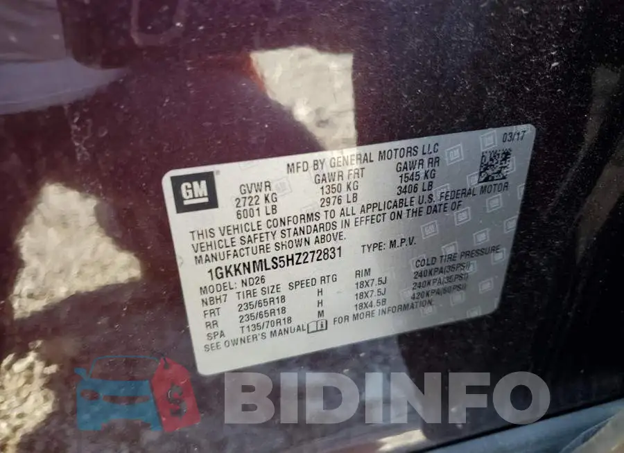 1GKKNMLS5HZ272831 Photo# 13