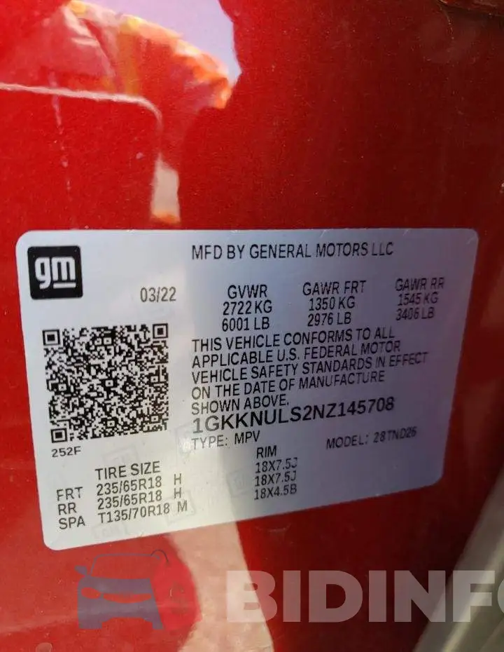 1GKKNULS2NZ145708 Photo# 13