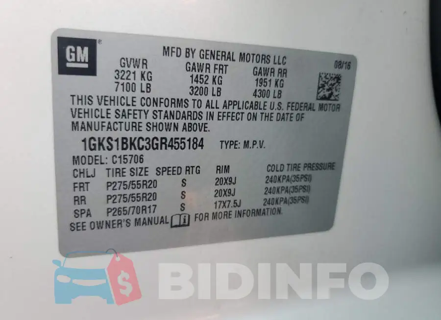 1GKS1BKC3GR455184 Photo# 14