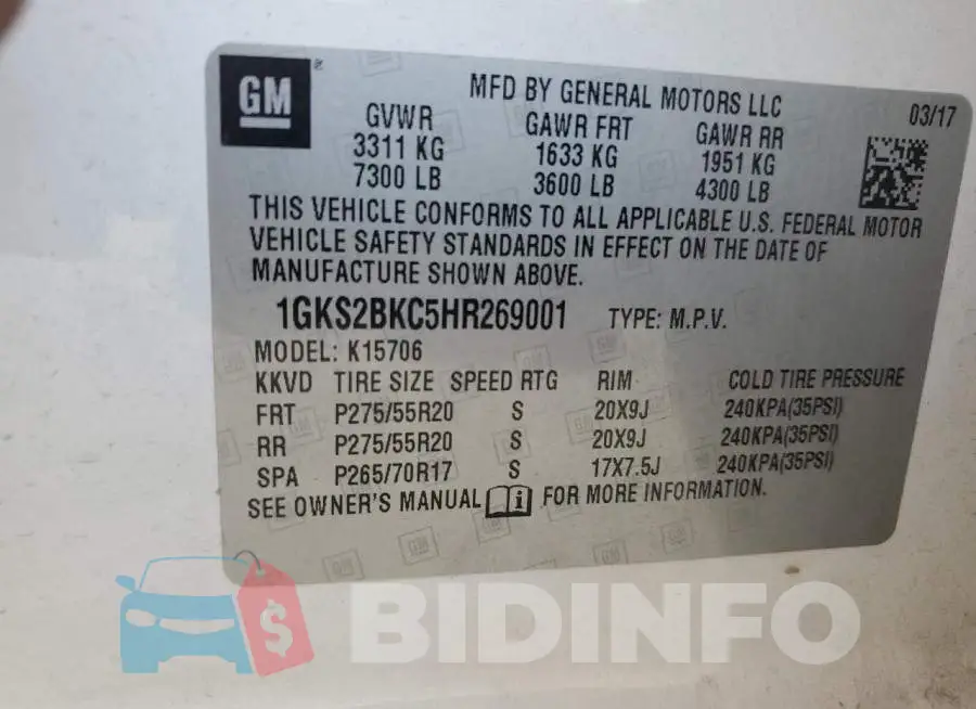 1GKS2BKC5HR269001 Photo# 13